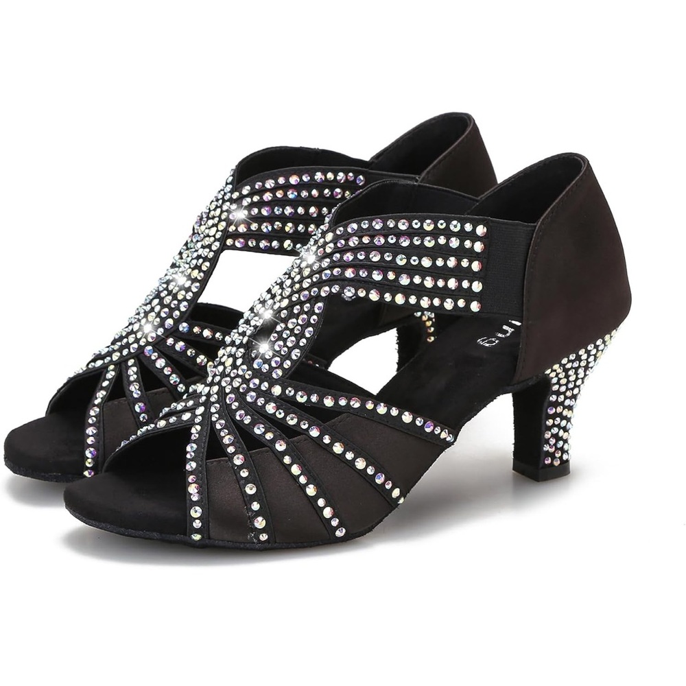 Black Rhinestone Embellished Peeped Toe Ballroom/Latin Dance Heels